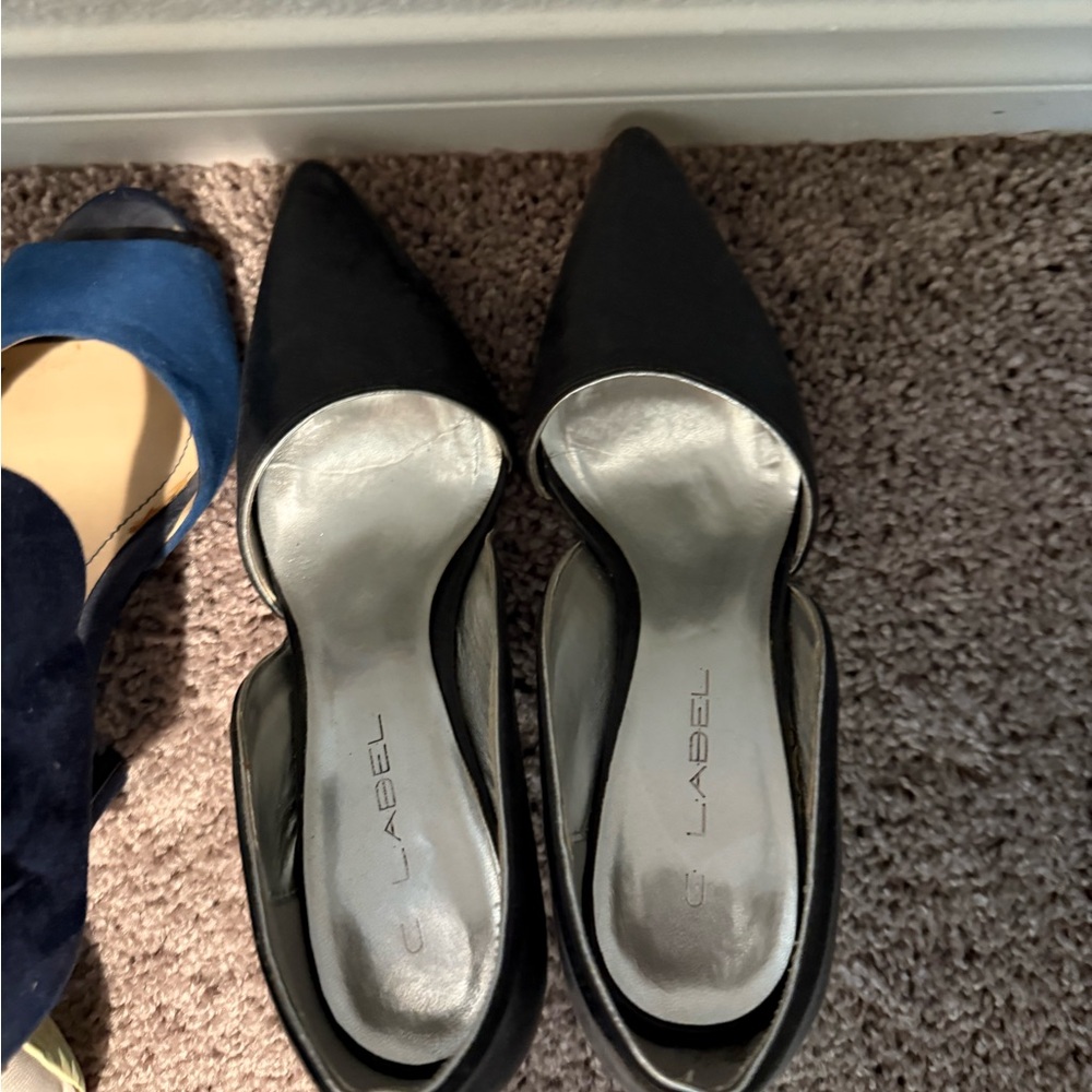 C Label Black Pointed-Toe D'Orsay Mule Flats